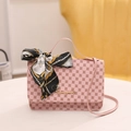 Pink square handbag with vintage floral print and decorative silk scarf on handle - Pink