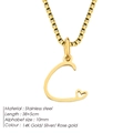 14K gold plated stainless steel letter C necklace with heart detail on box chain - Letter C / 38+5cm / Gold