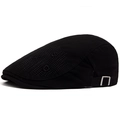 Classic black cotton ivy cap for men featuring side adjustable silver metal buckles - Black