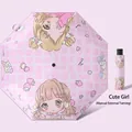 Pink cartoon girl umbrella with manual flip-out design for kids sun and rain protection - Manual Inverted - Lovely Girl [Reflective Strip]