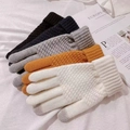 Detail of colorful knitted touchscreen gloves with honeycomb pattern and ribbed cuffs - 3 Pairs Random Colors