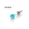 F136 Titan Piercing Stecker mit Opalperle und silberner Spitze in Hellblau - Seeblau (OLP380)