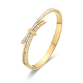 Elegante bracciale in acciaio dorato con design a incrocio a fiocco e zirconi incastonati - Oro