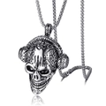 Vintage punk skull with headphones pendant necklace in polished silver stainless steel - Headphone Skull Style