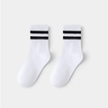 White crew socks with black stripes for kids made of breathable cotton fabric - 1-2Y XS / Plain Striped White (5 Pairs)