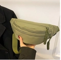 Olive green canvas chest bag with adjustable strap and woven zipper pulls - Army Green