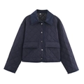 Dunkelblaue Steppjacke aus Nylon mit Kord-Reverskragen und Metallknöpfen vorne - XS / Marineblau