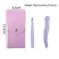 Purple eyebrow grooming kit with folding razor, tweezers and storage pouch - Eyebrow Razor + Tweezer 2pcs Set / Purple