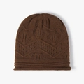 Winter chunky knit beanie in deep brown featuring retro diamond pattern and rolled edge - Dark Coffee (24B030)