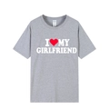 Classic grey crewneck cotton T-shirt featuring a bold I Love My Girlfriend print design - Grey (Girlfriend)