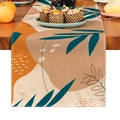 Moderner Tischläufer aus Leinen mit Digitaldruck, Blattmotiven und geometrischen Mustern - 33X160cm / Beige Orange und tiefblaue geometrische Pflanzen