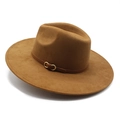 Sombrero Fedora clásico marrón caramelo de ala ancha con cinturón decorativo de hebilla dorada - M (56-59cm) / Ante / Caqui