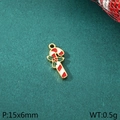 Golden candy cane charm with red and white enamel for Christmas jewelry making - Christmas Candy Cane Style (KLJ10414-ZLA)