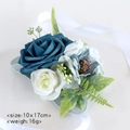 Teal and white silk rose wrist corsage with green leaves and ribbon for weddings - Haze Blue