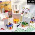 Set di 6 biglietti d'auguri 3D pop-up colorati con torte e buste abbinate - Set di 6 design - HK8005 Biglietti Pop-up Arcobaleno