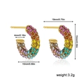 Detailed size chart showing dimensions and 3.2g weight for rainbow hoop earrings - C-Shaped Rainbow Gradient Rhinestone Studs