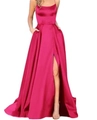 Detail of magenta satin bridesmaid dress featuring a high slit and functional side pockets - US size 12 (L) / Tops / Rose Red