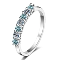 Macro shot of S925 sterling silver stamp and blue-white moissanite row ring - Blue With White