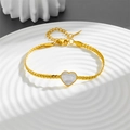 Golden titanium steel curb chain bracelet with white shell heart pendant on a tray - White Shell Heart (SL018-White) / Gold/White Shell