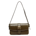 Vintage dark green oil wax leather crossbody bag with square gold metal buckle detail - Green