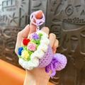 Handmade crochet colorful flower bouquet keychain with purple clasp for graduation - Purple Bouquet Style / Purple