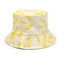 Dettaglio del cappello bucket tie-dye giallo e bianco con cuciture sulla tesa in cotone - M (56-58cm) / Giallo