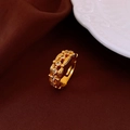 Macro detail of gold plated adjustable ring with sparkling cubic zirconia settings - 18# Ring - Gold - Beaded Zircon