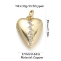 Detailed view of 18K gold-plated copper heart pendant with zircon inlay and dimensions - Dbn148-06 / 18K Gold