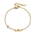 Gold stainless steel chain bracelet featuring M&M soccer pendant with rhinestones - M&M Soccer Style (XN431-18)