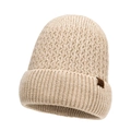 Bonnet en tricot beige avec texture en losange et doublure polaire thermique - Taille Unique(Réglable) / Beige