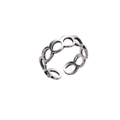 Anello aperto geometrico argento in acciaio al titanio con design ovale scavato - Anello aperto ovale cavo / Argento