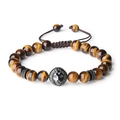 8mm natural yellow tiger eye stone beaded bracelet with black lion head charm on white background - Tiger Eye Bracelet