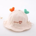 Beige baby cotton bucket hat with 3D colorful hearts and Smile embroidery design - 8 Months-3 Years (46-50cm) / 08 Beige (Heart Style)