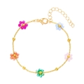 Gold chain bracelet featuring colorful woven bead flowers with lobster clasp closure - 002 Flower / Bracelet