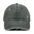 Distressed dark grey washed baseball cap with frayed edges and vintage rip details - Green