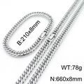 Silver stainless steel Cuban chain necklace and bracelet set with size specifications - Necklace (8mm) / Silver