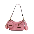 Pink leather hobo bag with round coin purse and wide logo strap in variant view - Pink