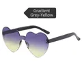 Frameless heart-shaped sunglasses with gray and yellow gradient lenses and black temples - Grey Yellow Gradient