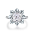 2.5 carat cushion cut moissanite sunflower ring in sterling silver with pave setting - US 5 / Flower Design Cushion Cut 2.5ct-Silver