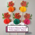 Pack of 50 colorful honeycomb hibiscus flower cocktail sticks 13.5cm party picks - Narcissus/Hibiscus Picks
