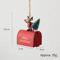 Christmas mailbox ornament with reindeer and tree, red metal finish, 10x7cm size - Red Reindeer Mailbox