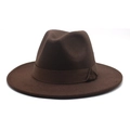 Detailed view of coffee wool fedora hat with matching grosgrain ribbon and classic crown - M (56-58cm) / Dark Coffee