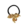 Goldenes Blatt Haargummi mit schwarzem Gummiband und feiner metallischer Textur - Gold Blume