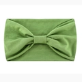 Elastic wide yoga headband with large bow in solid green stretch cotton fabric - Grass Green