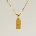 Golden stainless steel necklace featuring a rectangular pendant with letter K sandblasted finish - Letter K