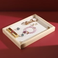 Solid wood jewelry display tray with beige fabric lining for rings and bracelets - Natural Wood Flat Tray-Linen