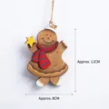 Gingerbread man wooden Christmas tree ornament with scarf and star details, 11cm height - Style J/Gingerbread Man with Stripes