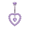 Silver belly button ring with heart-shaped purple cubic zirconia stone piercing - Style 3/Silver Purple Heart