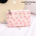 Pink floral lace makeup pouch with silver petal zipper and brand label, 14x10cm size - Small Flat Bag / Pink