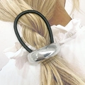 Minimalist black elastic hair tie featuring a polished silver metallic geometric accent - 11# Thick Arc Style